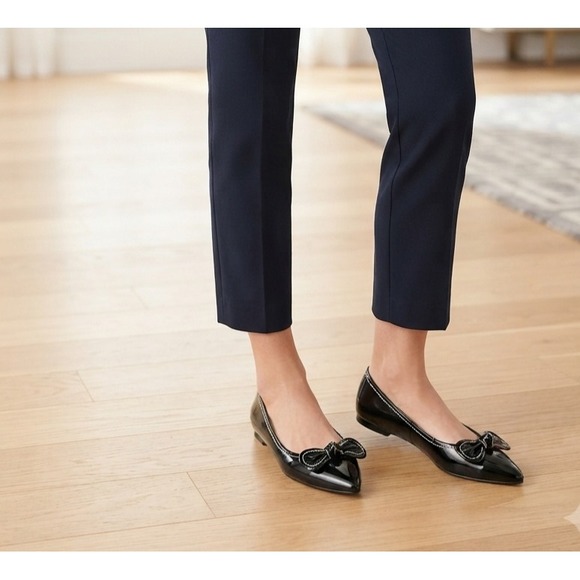 Anne Klein Shoes - Anne Klein Akadelie Black Patent Bow Pointed Toe Wedge Pumps Shoes Womens 8.5 M
